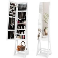 Costway Freestanding Full Length Mirror Jewelry Cabinet w/ Built-in LED in White