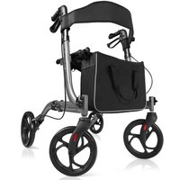 Folding Rollator Walker Aluminium Walking Mobility Aid Lightweight 4 Wheels