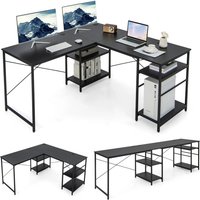 Costway L-Shaped Corner Computer Desk Study Writing Desk Home Office Workstation with Storage Shelf in Black