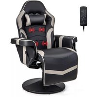 Costway Massage Gaming Chair Height Adjustable Swivel Racing Video Gaming Recliner in Grey