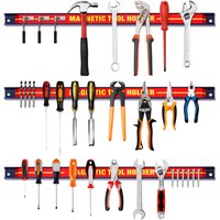 Costway Set of 3 Magnetic Tool Strip Holder Garage Rail Wall Mounted Bits Storage Rack in Red