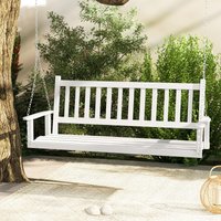Costway 3-Person Porch Hanging Swing Chair Wooden Garden Swing Bench with Slatted Back in White