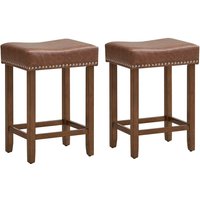 Costway Set of 2 Bar Stools Upholstered Counter Height Saddle Stools PU Leather 60cm in Brown
