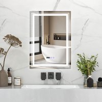 Costway Bathroom Led Vanity Mirror Dimmable Vanity Wall Mirror with 3 Colors 3000-6500K Anti-Fog in Silver