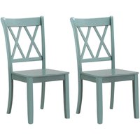 Costway Set of 2 Dining Chairs Wooden Kitchen Side Chair Armless Chairs w/ X Back in Green