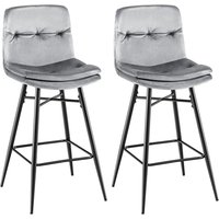 Costway Set of 2 Bar Stools Velvet Counter Height Chair Upholstered High Dining Chairs in Grey