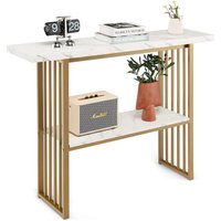 Costway 2-tier Console Table White Faux Marble Sofa Table Modern Entryway Hallway Narrow Table