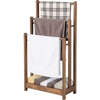 Costway 3-Tier Wooden Towel Rack Freestanding 3 Bars Towel Drying Holder Storage Shelf in Brown | Size: 50 cm x 80 cm