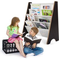 Costway Book Storage Rack 4 Tier Sling Bookshelf with Fabric Shelves in Brown