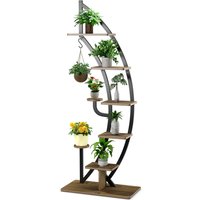 Costway 8-Tier Plant Stand Curved Half Moon Shape Ladder Flowers Shelf with Hook in Natural