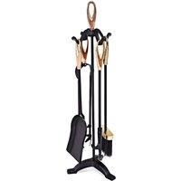 Costway 5 Piece Fireplace Companion Set Wrought Iron Fire Tools with Tong Shovel in Black