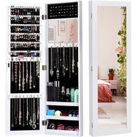 Costway Mirrored Jewelry Cabinet Wall Mounted/Door Hanging Jewelry Armoire w/ Full-Length Mirror in White