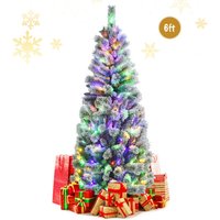 Costway 6FT Illuminated Artificial Christmas Tree W/ LED Lights Auto Open 9 Flash Mode in Green