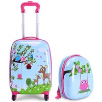 Costway 2Pcs 12" 16" ABS Kids Suitcase Backpack Luggage Set School Travel Lightweight in Blue