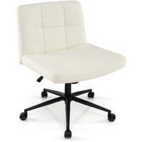 Costway Criss Cross Chair PU Leather Upholstered Cross-legged Office Chair in Beige