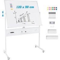 Costway Mobile Whiteboard 120 x 90 CM Double-Sided Dry Erase Board-White in White