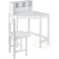 Costway Kids Corner Desk & Chair Set Children Study Table with Chair in White