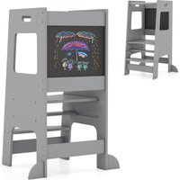 Costway Kids Kitchen Step Stool 2-In-1 Toddler Standing Tower-Grey in Grey