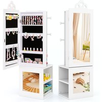 Costway Kids Jewelry Armoire 3-in-1 Jewelry Storage Organizer w/Mirror-White in White