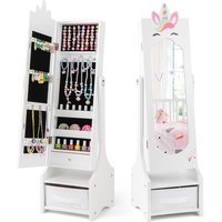 Costway Kids Jewelry Cabinet Standing Children Jewelry Organizer w/Drawer-White in White