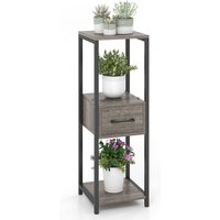 Costway 3 Tier Tall Metal Plant Stand Indoor Plant Table Display Shelf w/ Drawer in Grey
