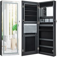 Costway 108cm Jewelry Mirror Cabinet Lockable Jewelry 3-Color LED Lights-Black in Black