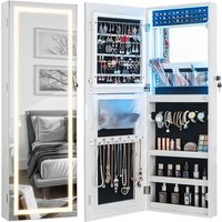 Costway 108cm Jewelry Mirror Cabinet Lockable Jewelry 3-Color LED Lights-White in White