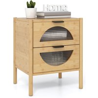 Costway Bamboo Nightstand Mid-century Modern Bedside Table in Natural