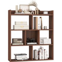 Costway 7 Cubes Open-back Bookshelf Storage Display Shelf Wooden Bookcase Walnut