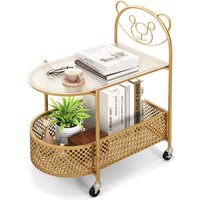 Costway Mobile Glass Coffee Table 2-Tier Modern Cocktail Table-Golden in Gold