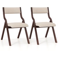 Costway Set of 2 Padded Folding Chair Wooden Counter Dining Chairs W/ Linen Fabric Seat in Brown