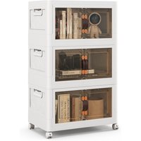 Costway 3 Pack Stackable Storage Cabinet Folding Home Organizer Lockable Wheels 27 Gal in White