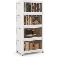 Costway 4 Pack Stackable Storage Cabinet Folding Home Organizer Lockable Wheels 44 Gal in White
