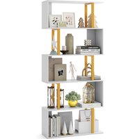 Costway 5-Tier Geometric Bookcase 157CM S-Shaped Bookshelf in White