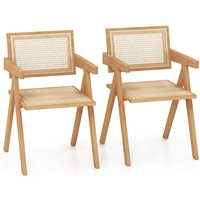 Costway Set of 2 Kitchen Dining Chair Set Modern Rattan Accent Chair Backrest Side Chair in Natural