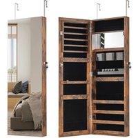 Costway Wall Mounted Jewellery Cabinet Door Hanging Jewelry Armoire w/ Full Length Mirror Lockable Cosmetics Jewellery Organiser Unit in Brown