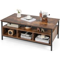 Costway Industrial Coffee Table Wooden Cocktail Center Table with Storage Shelf in Brown