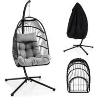 Costway Hanging Swing Egg Chair Hammock Chair W/ Stand & Dust Cover in Grey