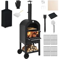 Costway Outdoor Pizza Oven Wood-fired Pizza Maker Pizza Stone with Waterproof Cover in Black