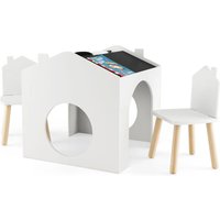 Costway Table & Chair Set Children Wooden Children Activity Desk W/ Chalkboards in White