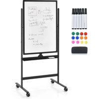 Costway Double-Sided Magnetic Mobile Whiteboard Adjustable Rolling Erase Board W/ Marker in Black