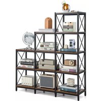 Costway Wooden 9 Cube Bookcase 5 Tier Open Storage Cabinet Free Standing Anti-toppling in Brown