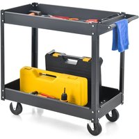 Costway 2-Tier Tool Trolley Utility Cart Heavy Duty Serving Cart W/ 4 Functional Wheels in Black