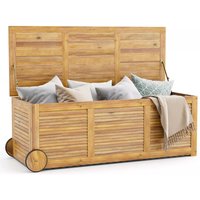 Costway Outdoor Storage Box 180L Acacia Wooden Patio Storage Deck Box with Wheels in Natural