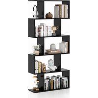 Costway 5-tier Bookcase Anti-Toppling S-Shaped Bookshelf Wooden Storage Display Rack in Black