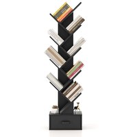 Costway 10 Tiers Bookshelf Display Bookcase Tree Shaped Storage Rack Shelves with Drawer in Black