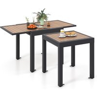 Costway 4-6 People Extendable Patio Dining Table Wood-like Rectangular Aluminum Table in Brown