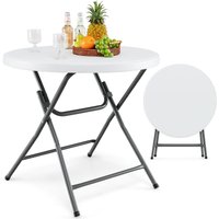 Costway 81 CM Round Folding Table Round Plastic Table Coffee Dining Table in White