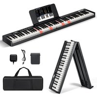 Costway 88 Keys Folding Electric Piano Keysboard with Full Size Lighted Keys 2 Teaching Modes in Black
