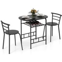 Costway 3-Piece Dining Table Set Kitchen Breakfast Nooks Table & Chairs in Black